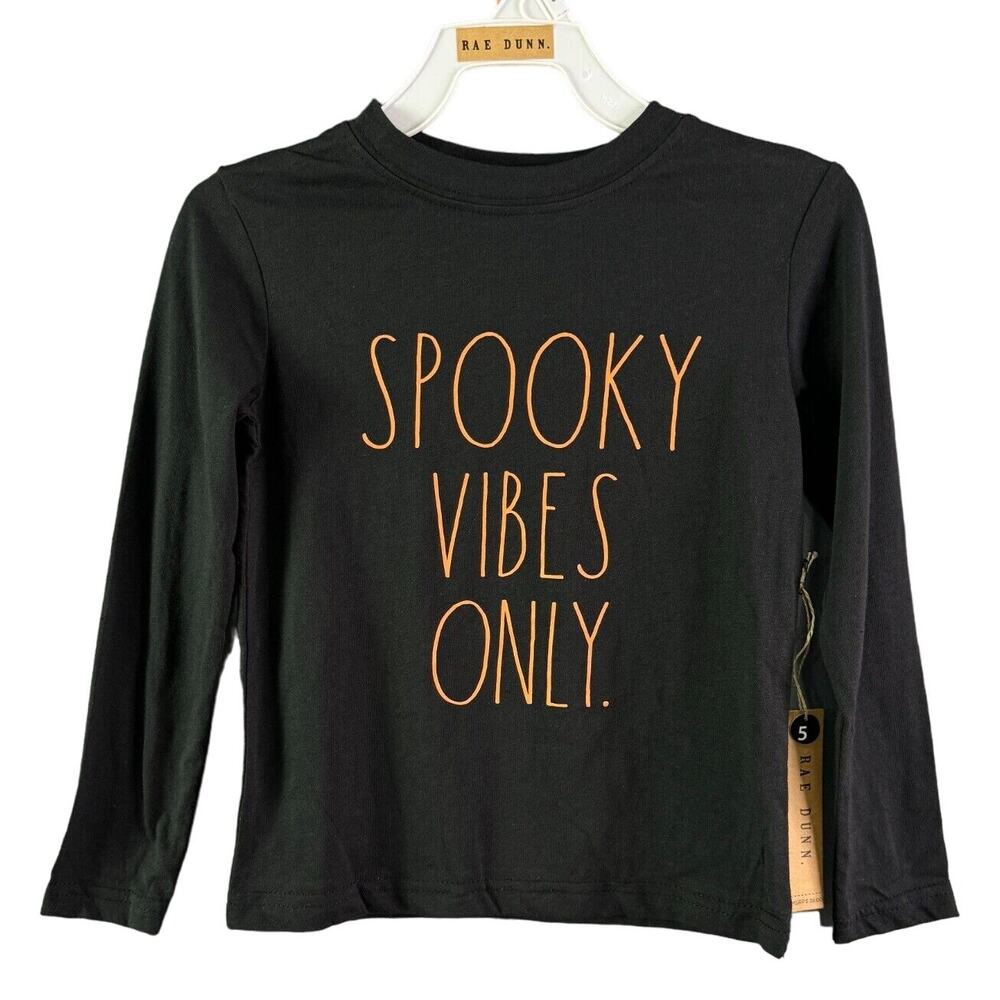 Kids Spooky Vibes Only Halloween Shirt Black Long‎ Sleeves Top Size 5